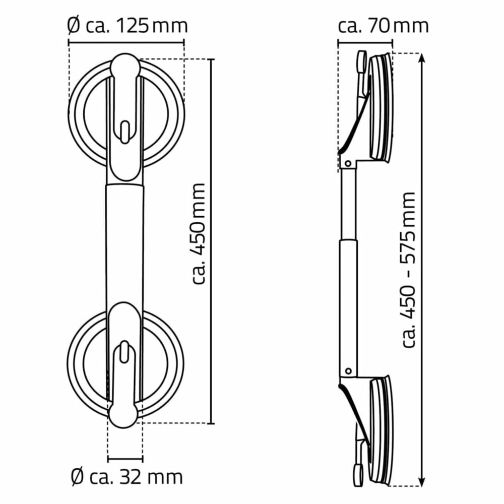 Handgreep met zuignappen telescopisch 100 kg 12,5 cm A0150301
