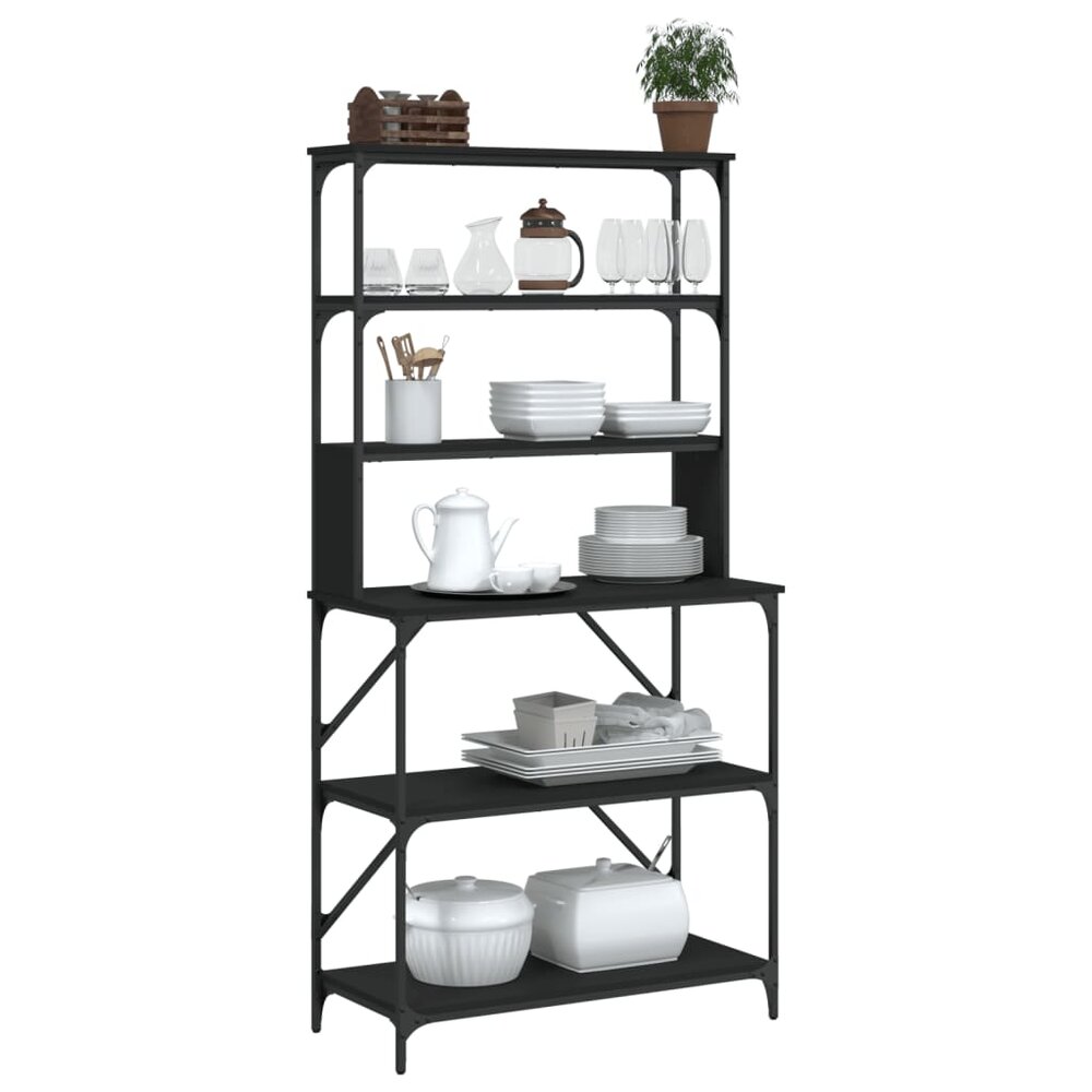 Bakkersrek 6-laags 90x40x180 cm bewerkt hout zwart
