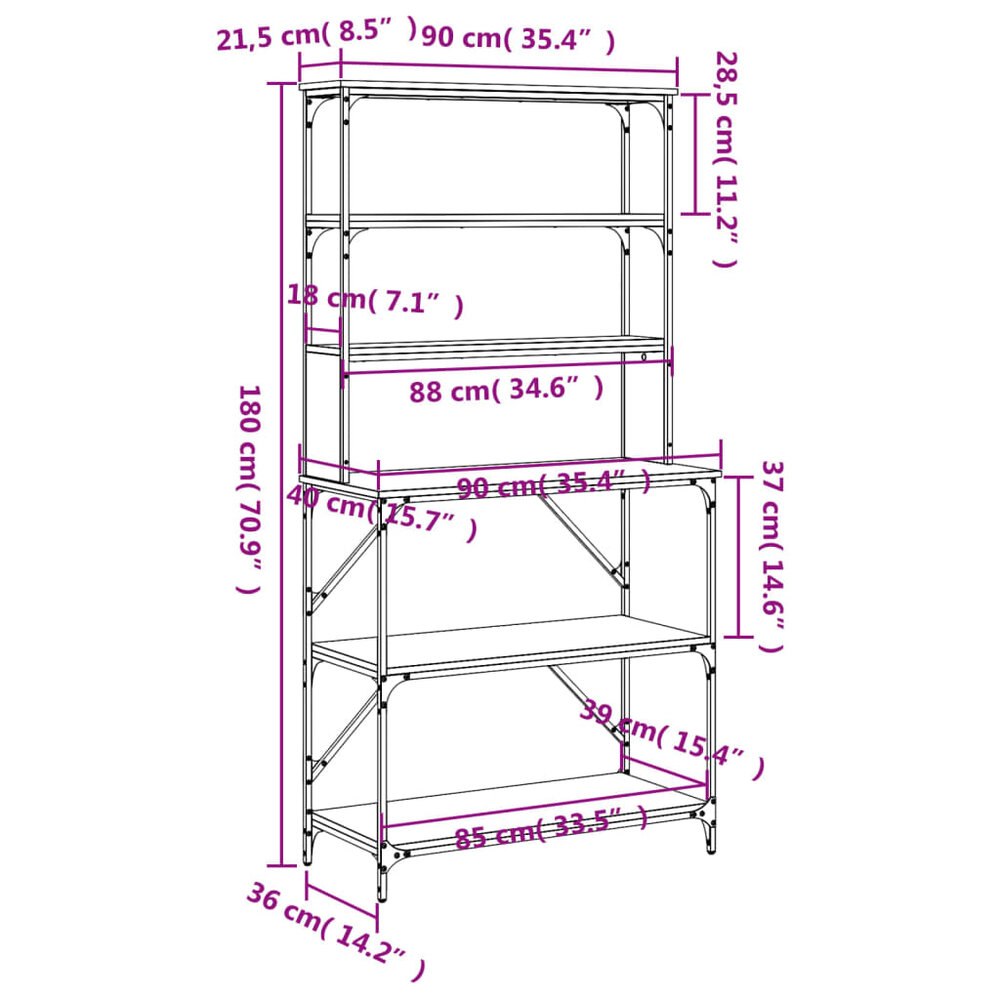 Bakkersrek 6-laags 90x40x180 cm bewerkt hout zwart