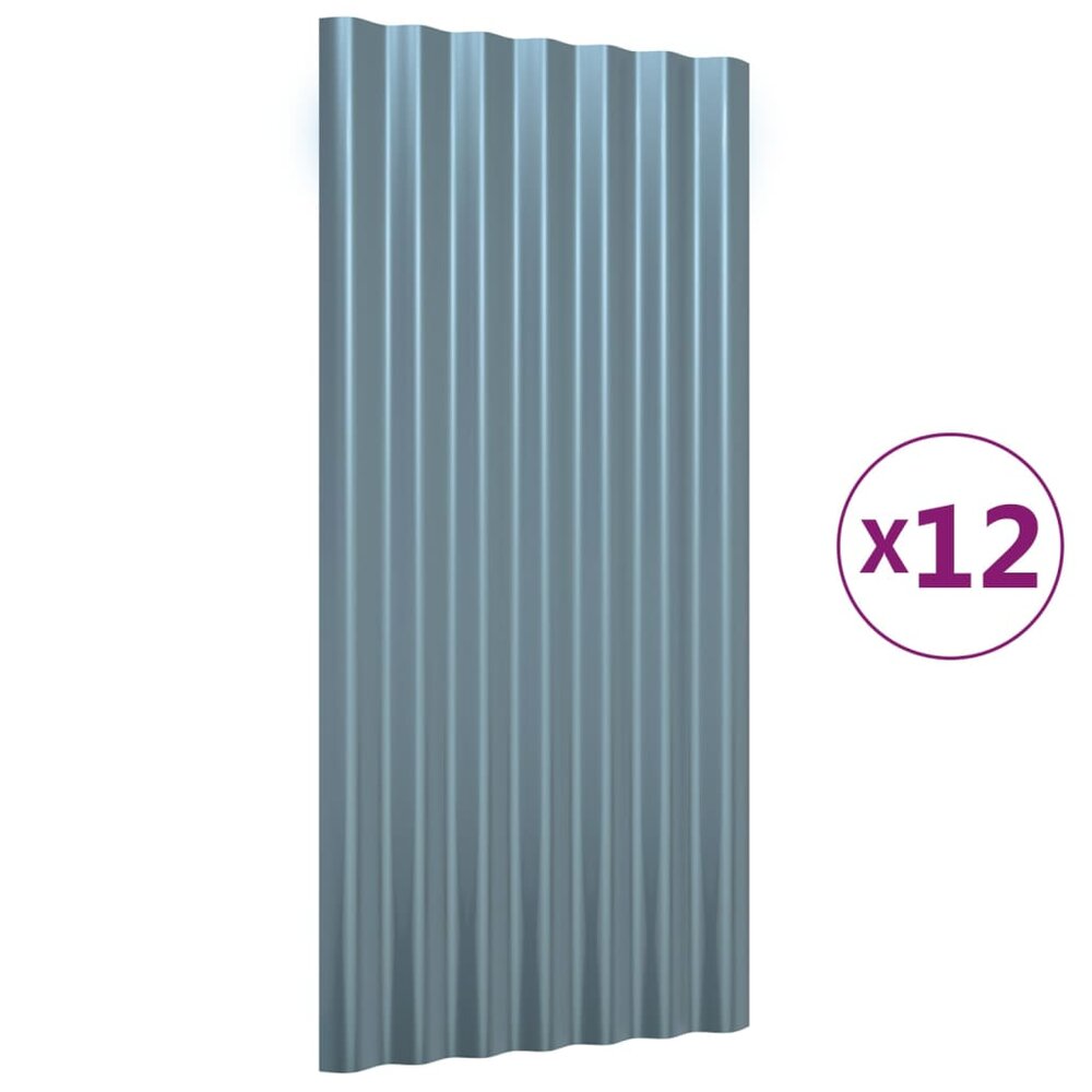 Dakpanelen 12 st 80x36 cm gepoedercoat staal grijs