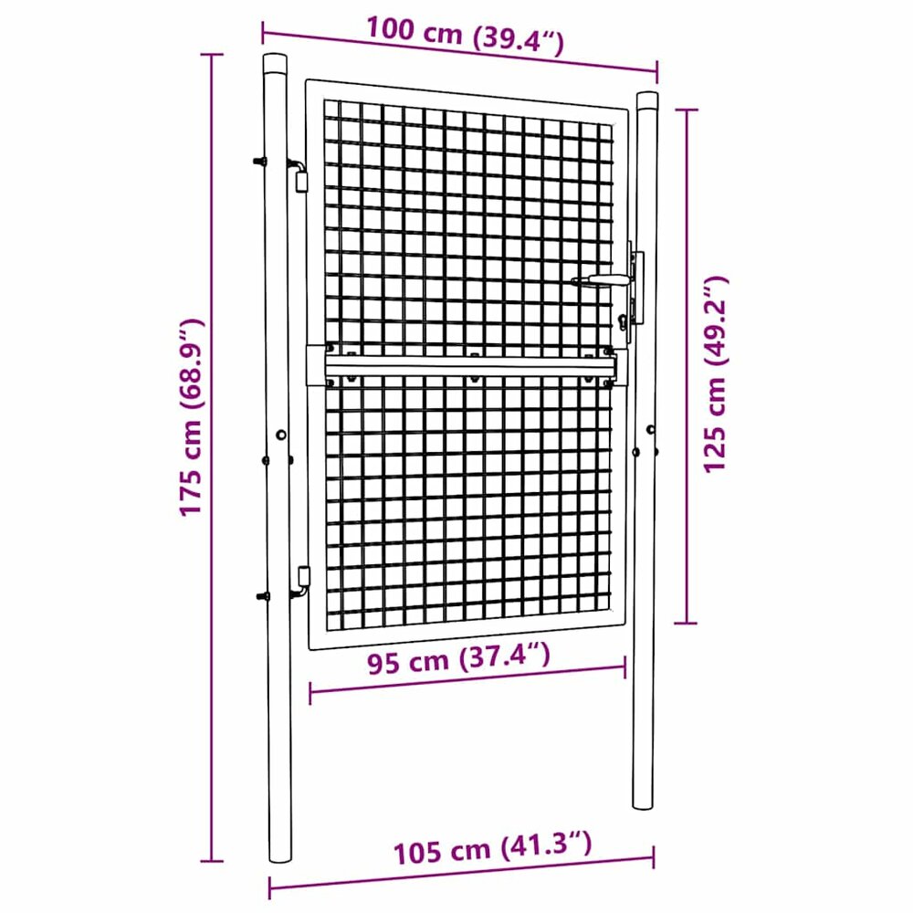 Gaaspoort 100x175 cm gegalvaniseerd staal grijs