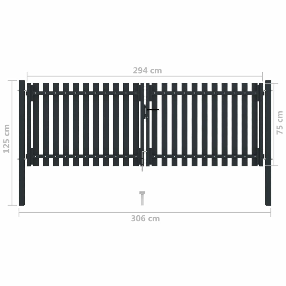Poort dubbel 306x125 cm staal antraciet