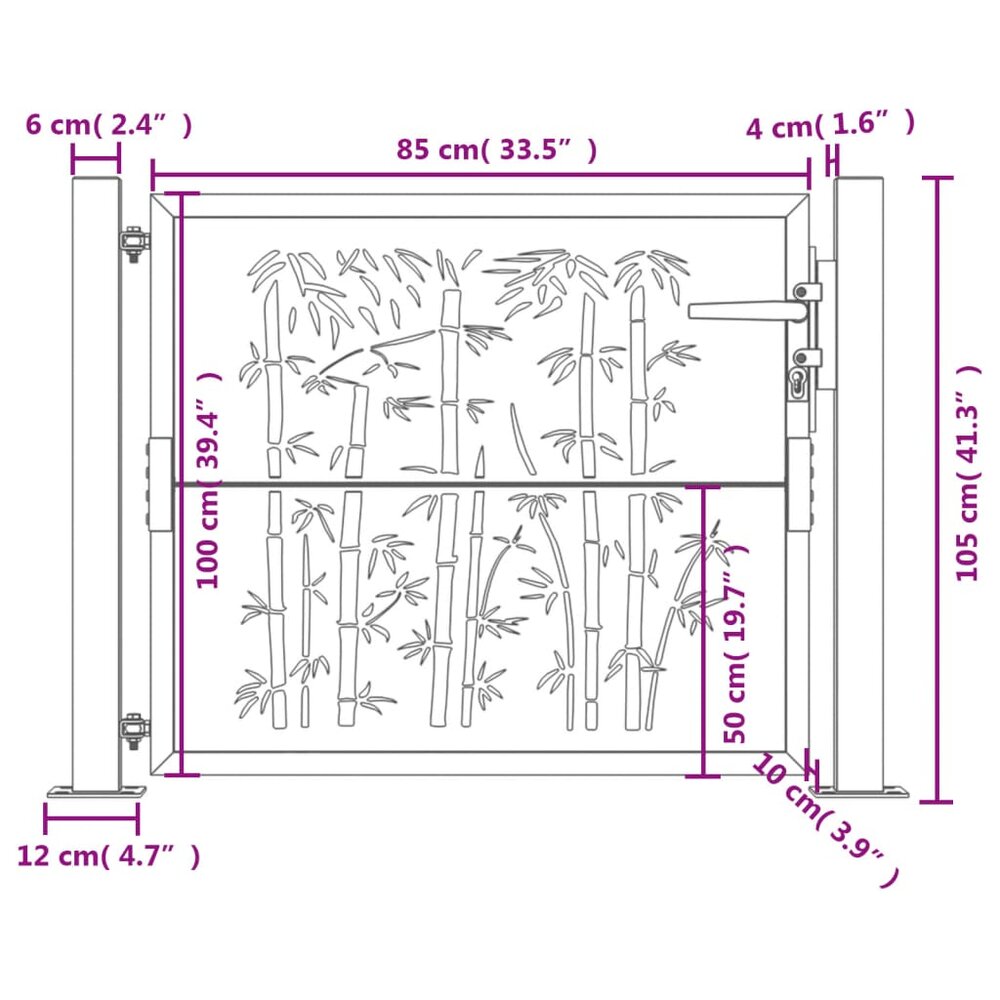 Poort met bamboe-ontwerp 105x105 cm cortenstaal