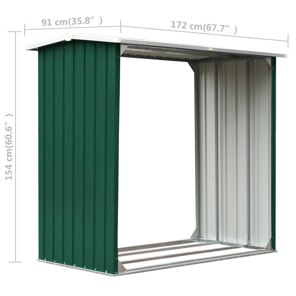 Haardhoutschuur 172x91x154 cm gegalvaniseerd staal groen
