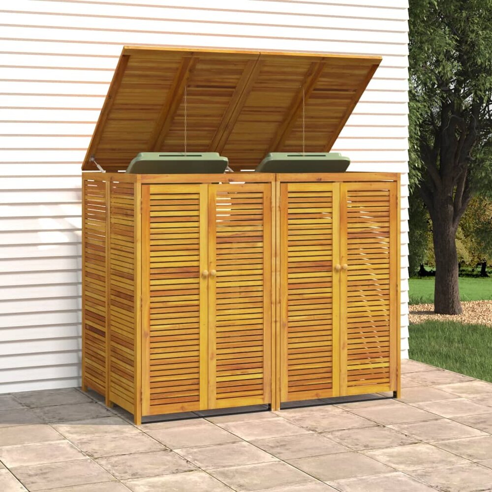 Afvalbakberging dubbel 140x89x117 cm massief acaciahout