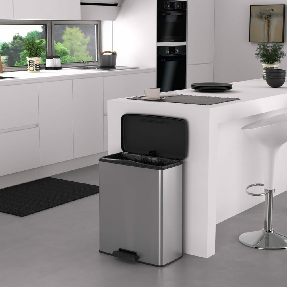 Pedaalemmer Deco rechthoekig 65 L zilverkleurig