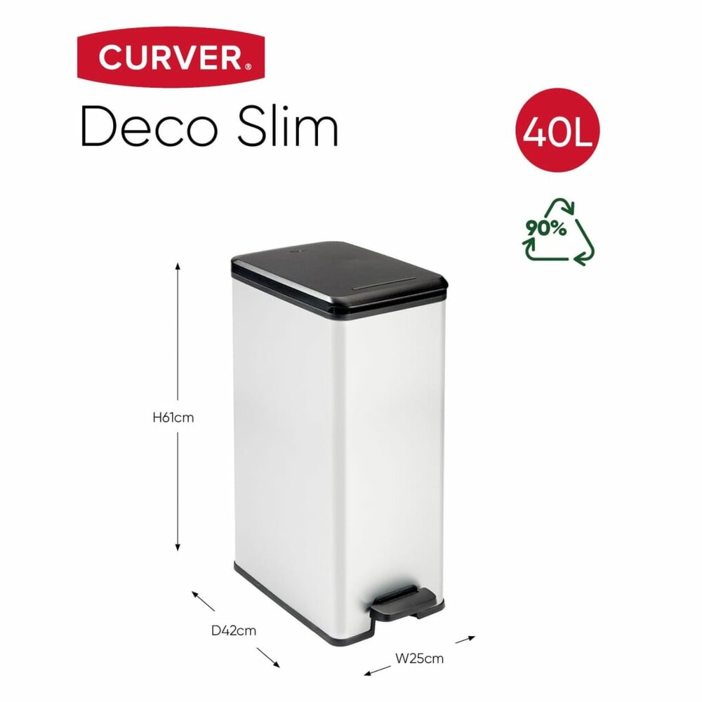 Pedaalemmer Deco smal 40 L zilverkleurig