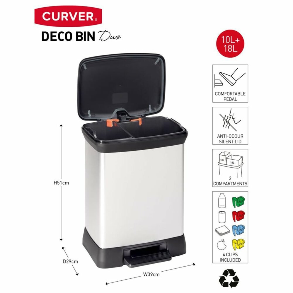 Pedaalemmer Deco duo 10+18 L zilverkleurig