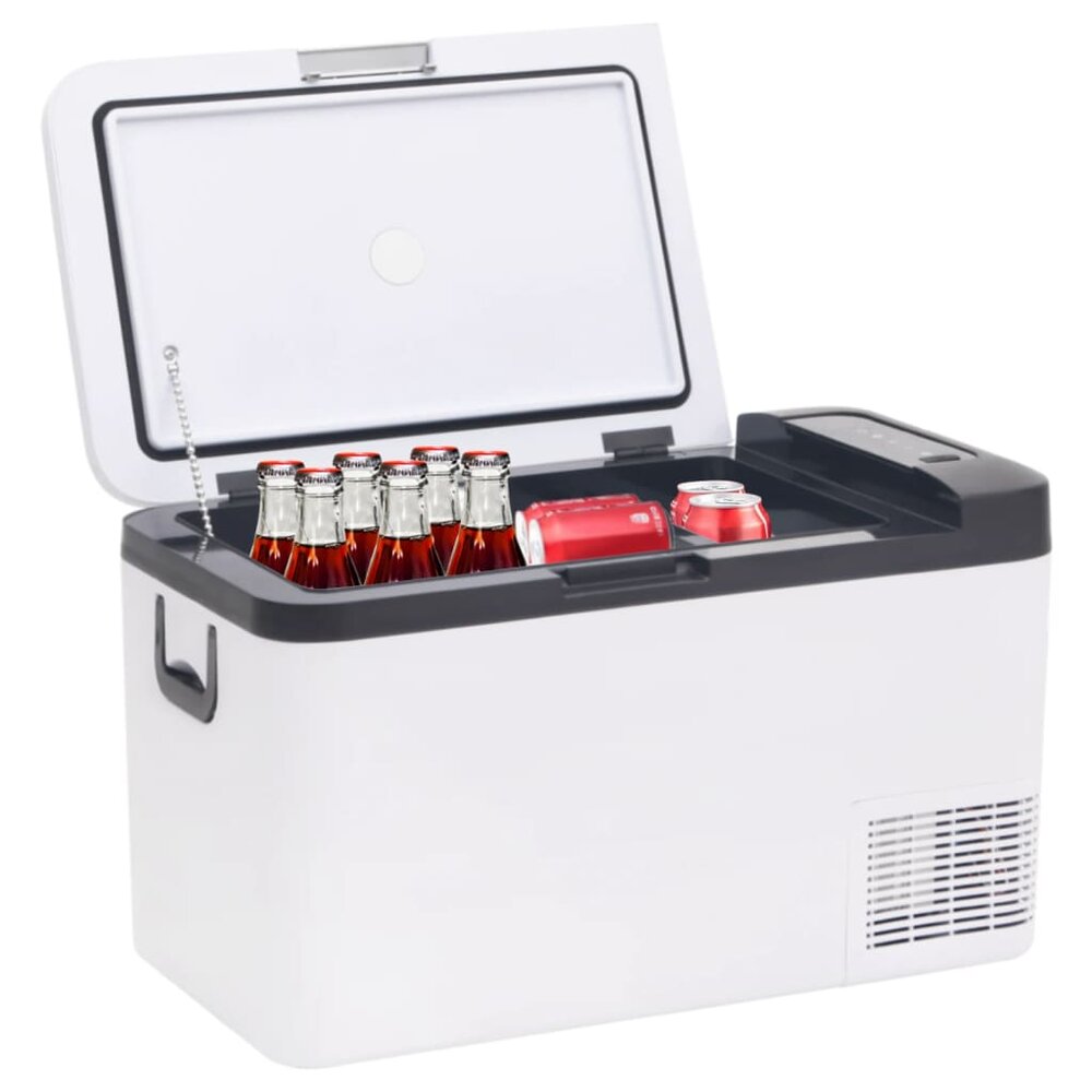 Koelbox met handvat en adapter 25 L PP &amp; PE zwart en wit