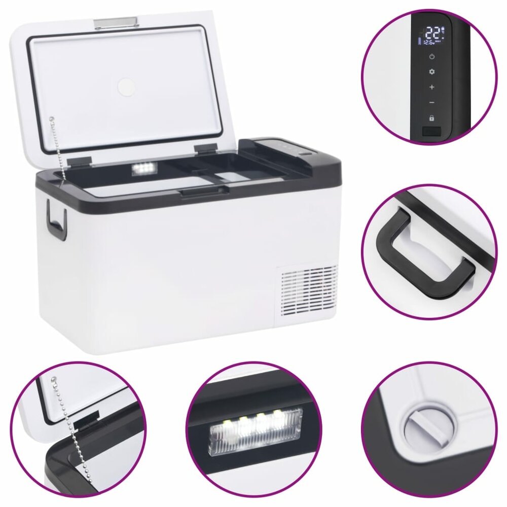 Koelbox met handvat en adapter 25 L PP &amp; PE zwart en wit