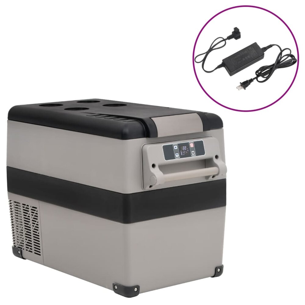 Koelbox met handvat en adapter 55 L PP &amp; PE zwart en grijs