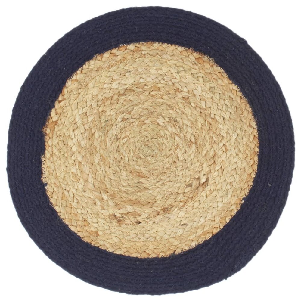 Placemats 4 st 38 cm jute en katoen natuurlijk en marineblauw