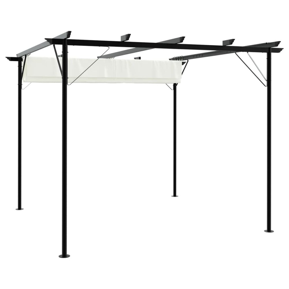 Pergola met uitschuifbaar dak 3x3 m staal cr&eacute;mewit