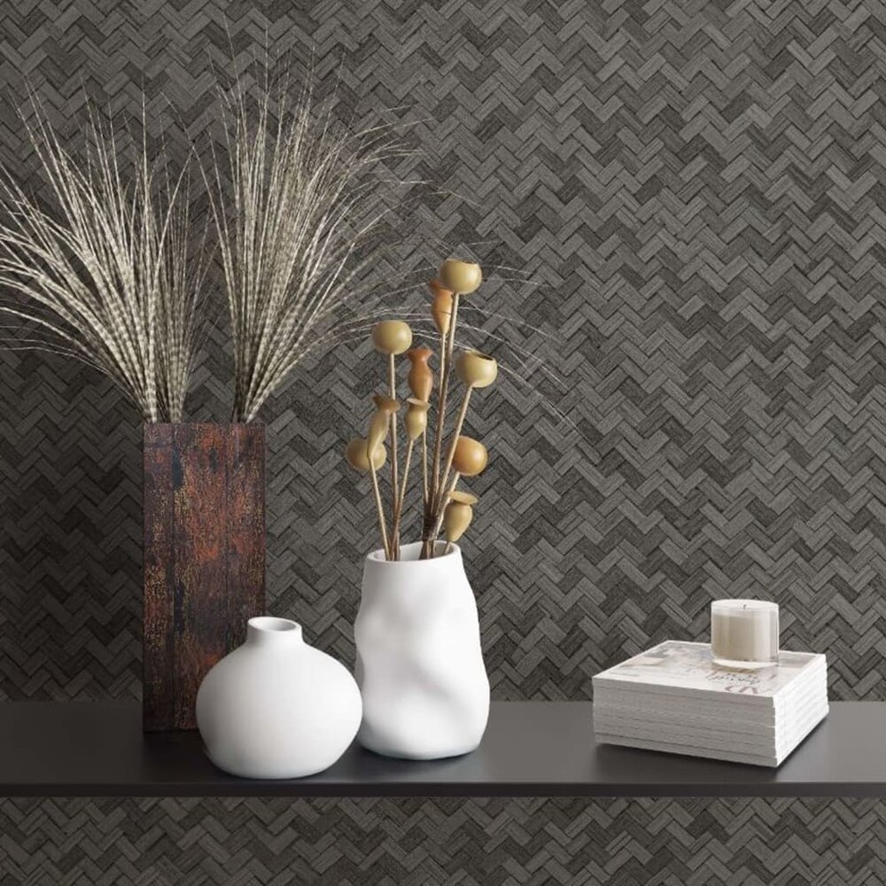 Behang Botanica Rattan Wickerwork zwart en grijs