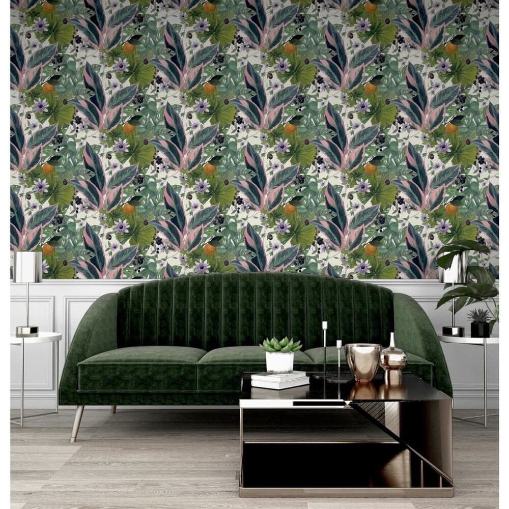 Behang Passion Flower wit en groen