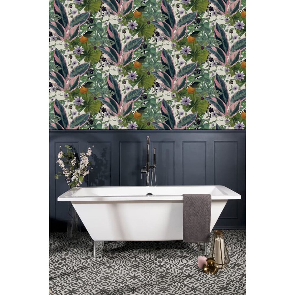 Behang Passion Flower wit en groen