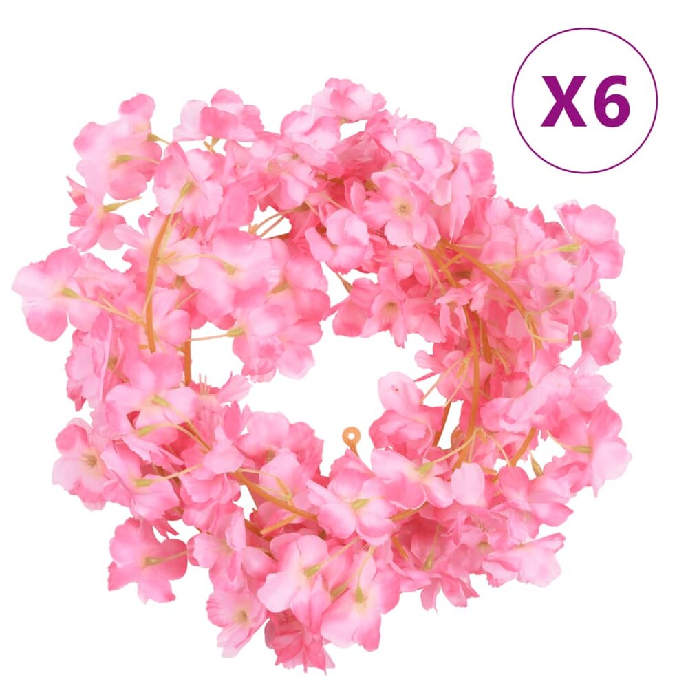 Kerstslingers met bloemen 6 st 180 cm donkerroze