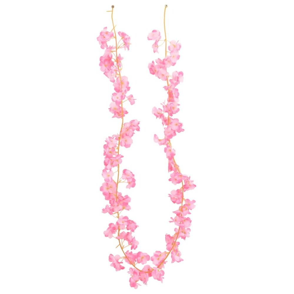 Kerstslingers met bloemen 6 st 180 cm donkerroze