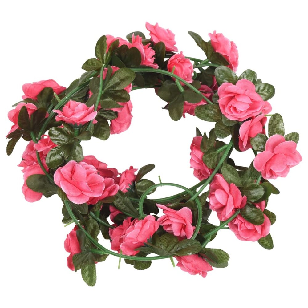 Kerstslingers met bloemen 6 st 240 cm roodroze