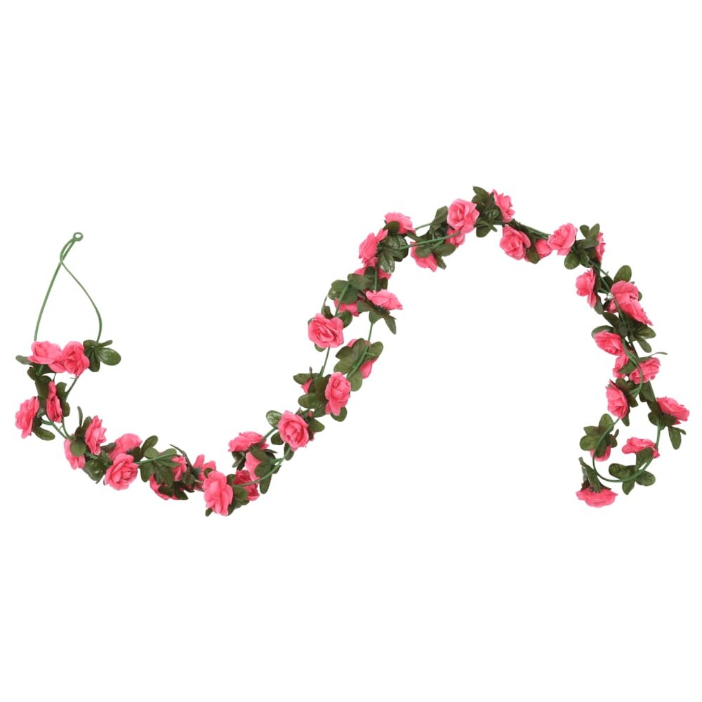 Kerstslingers met bloemen 6 st 240 cm roodroze