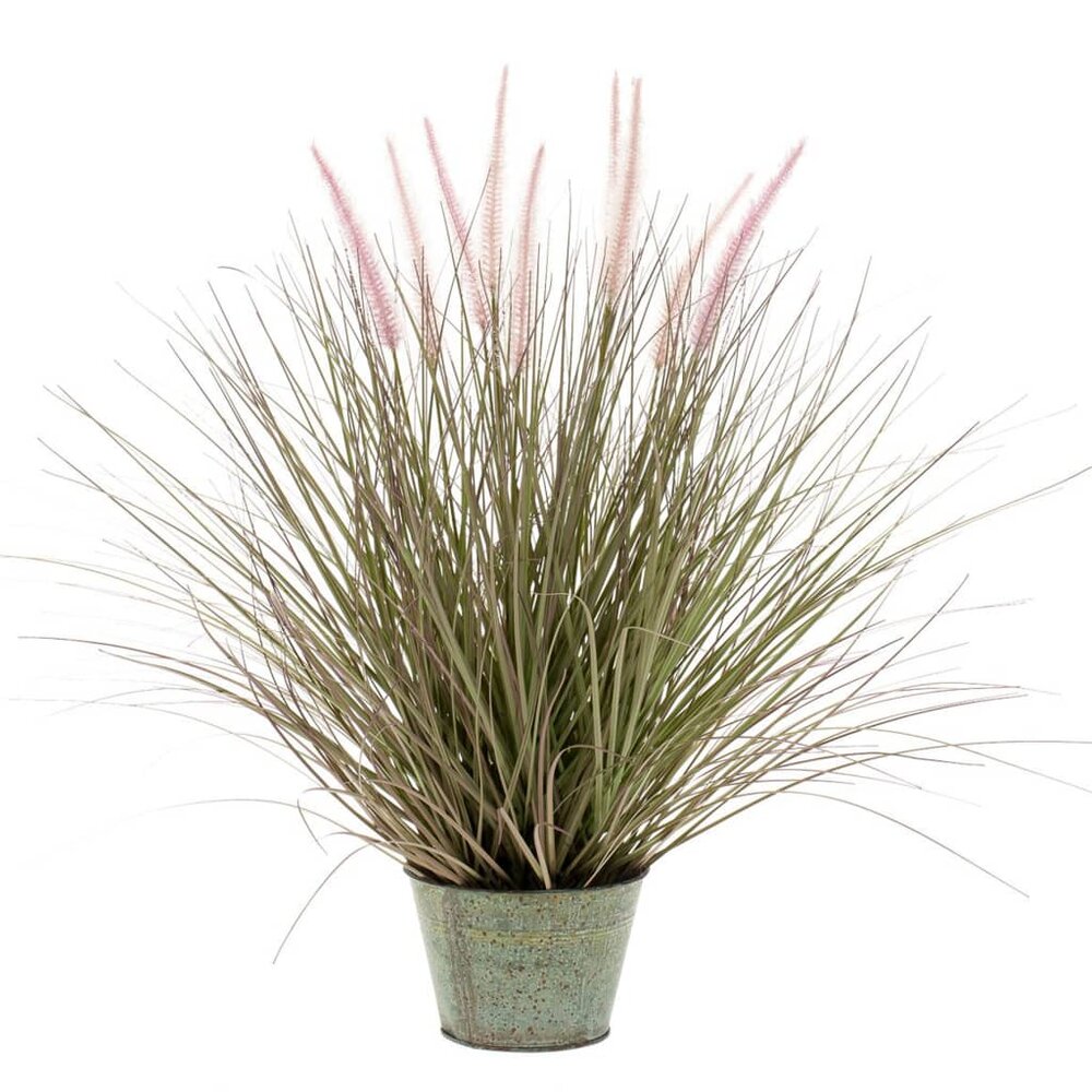 Kunstplant in zinken pot lampenpoetsergras 58 cm