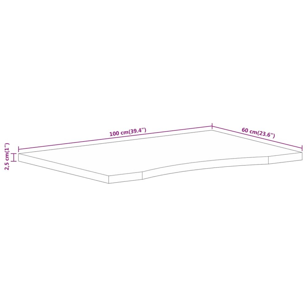 Bureaublad met ronding 100x60x2,5 cm massief ruw mangohout