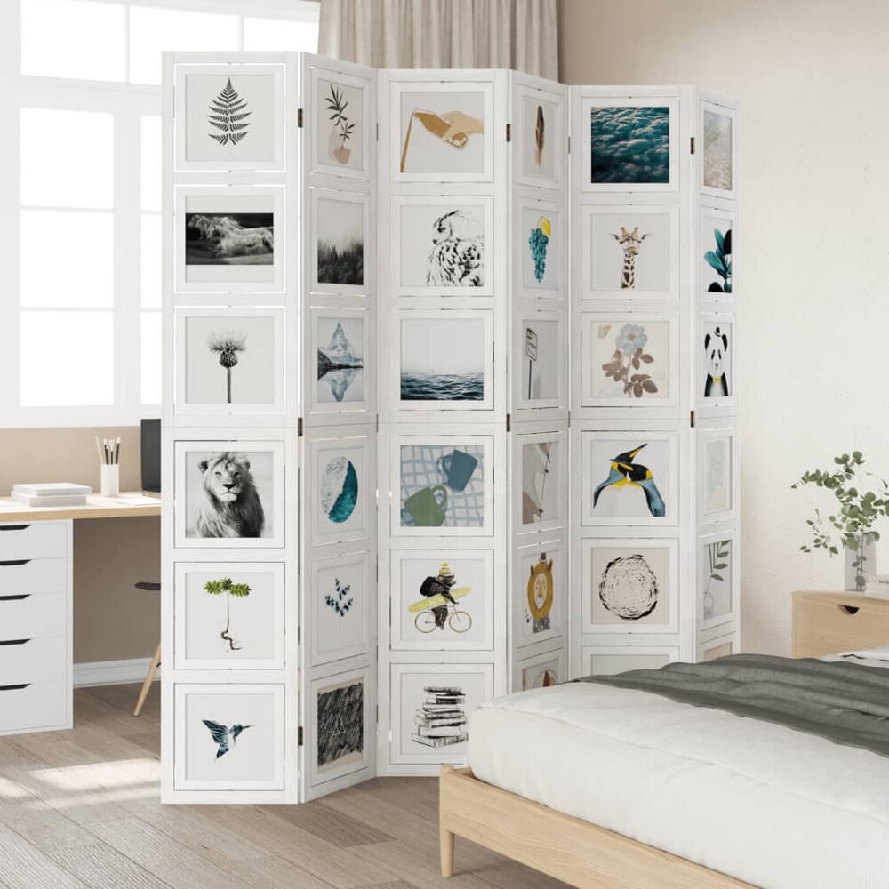 Kamerscherm met 6 panelen massief paulowniahout wit