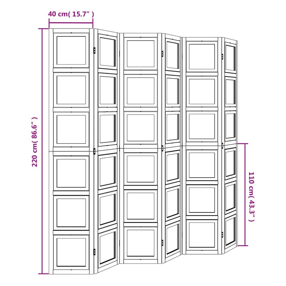 Kamerscherm met 6 panelen massief paulowniahout wit
