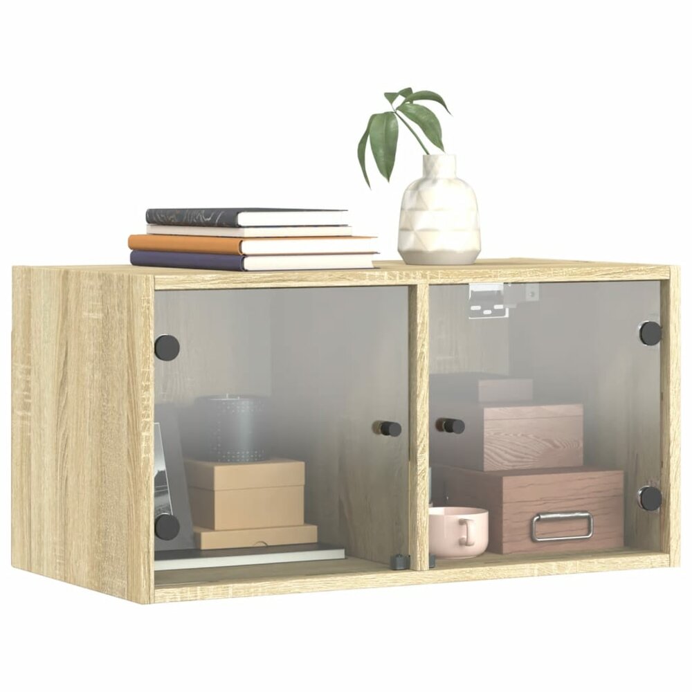 Wandkast met glazen deuren 68,5x37x35 cm sonoma eikenkleurig