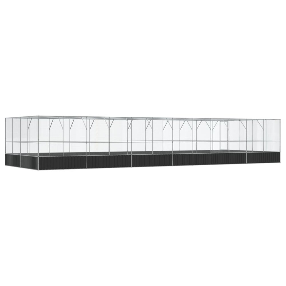 Voli&egrave;re met verlengstuk 1246x414x212 m staal zilverkleurig