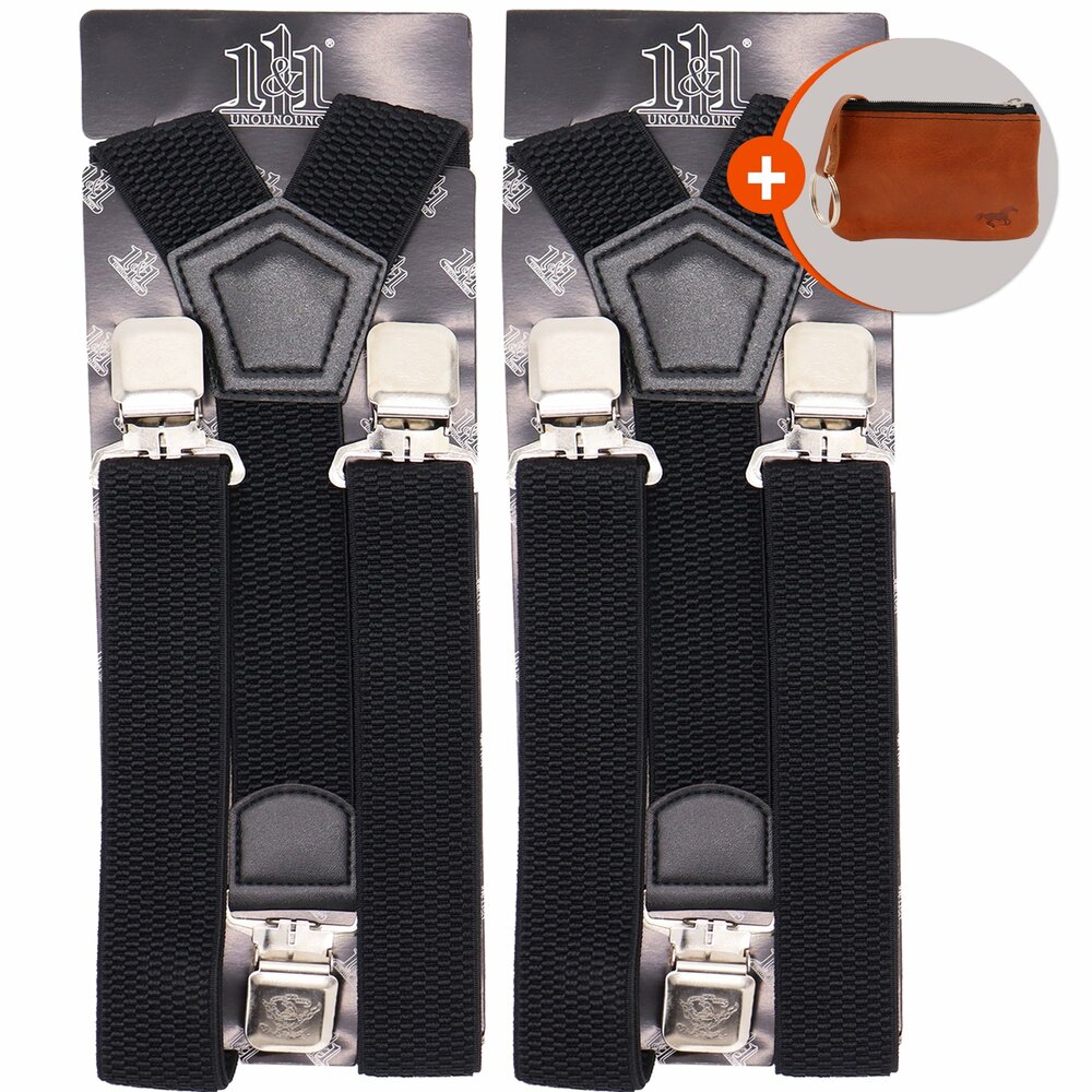 Bretels Heren - 3 Clips -  2 Stuks - Bretels - Bretels Heren Volwassenen Zwart twee stuks