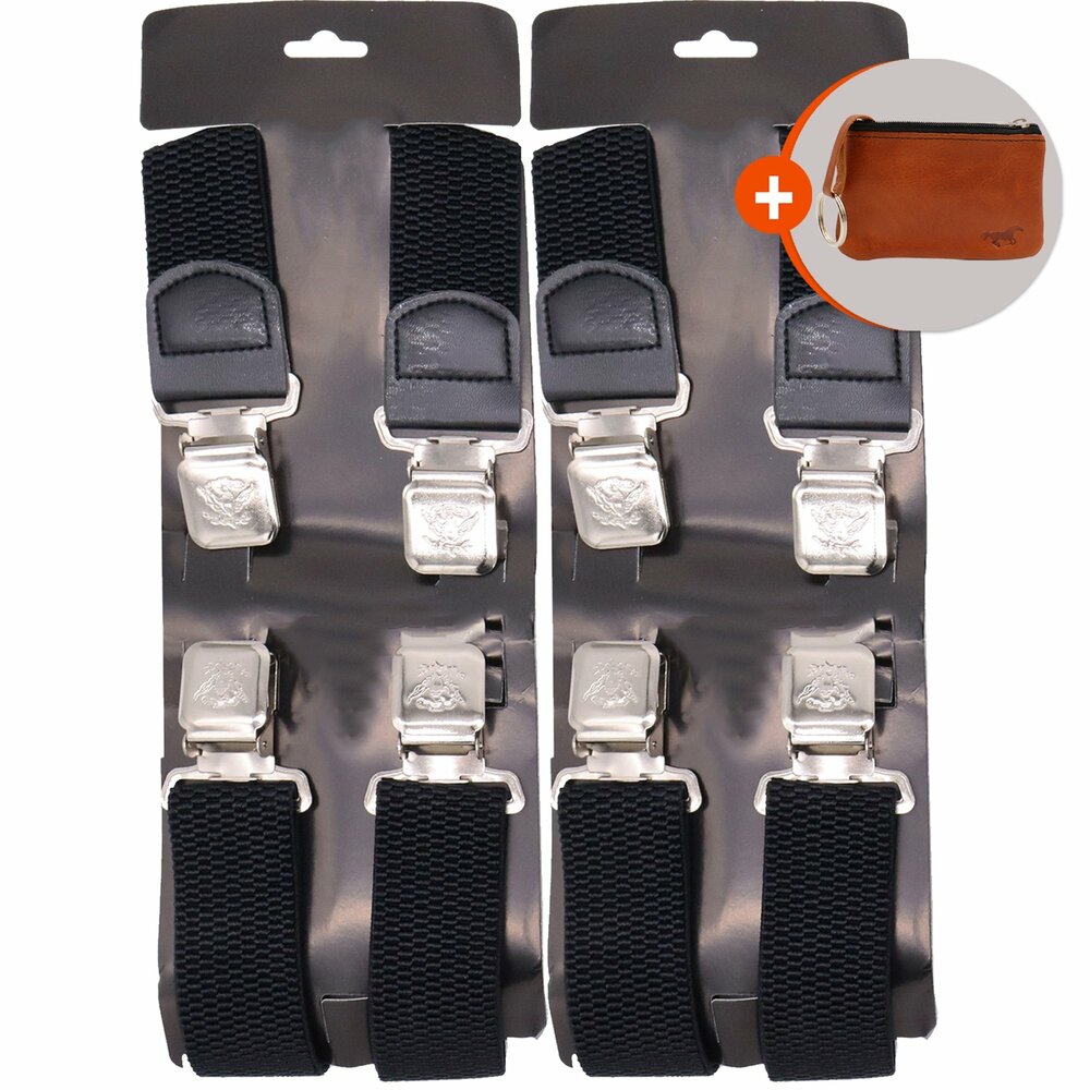 Bretels Heren - 2 Stuks - Bretels - Bretels Heren Volwassenen - 4 Clips Bretels -  2 Stuks Zwart en Blauw