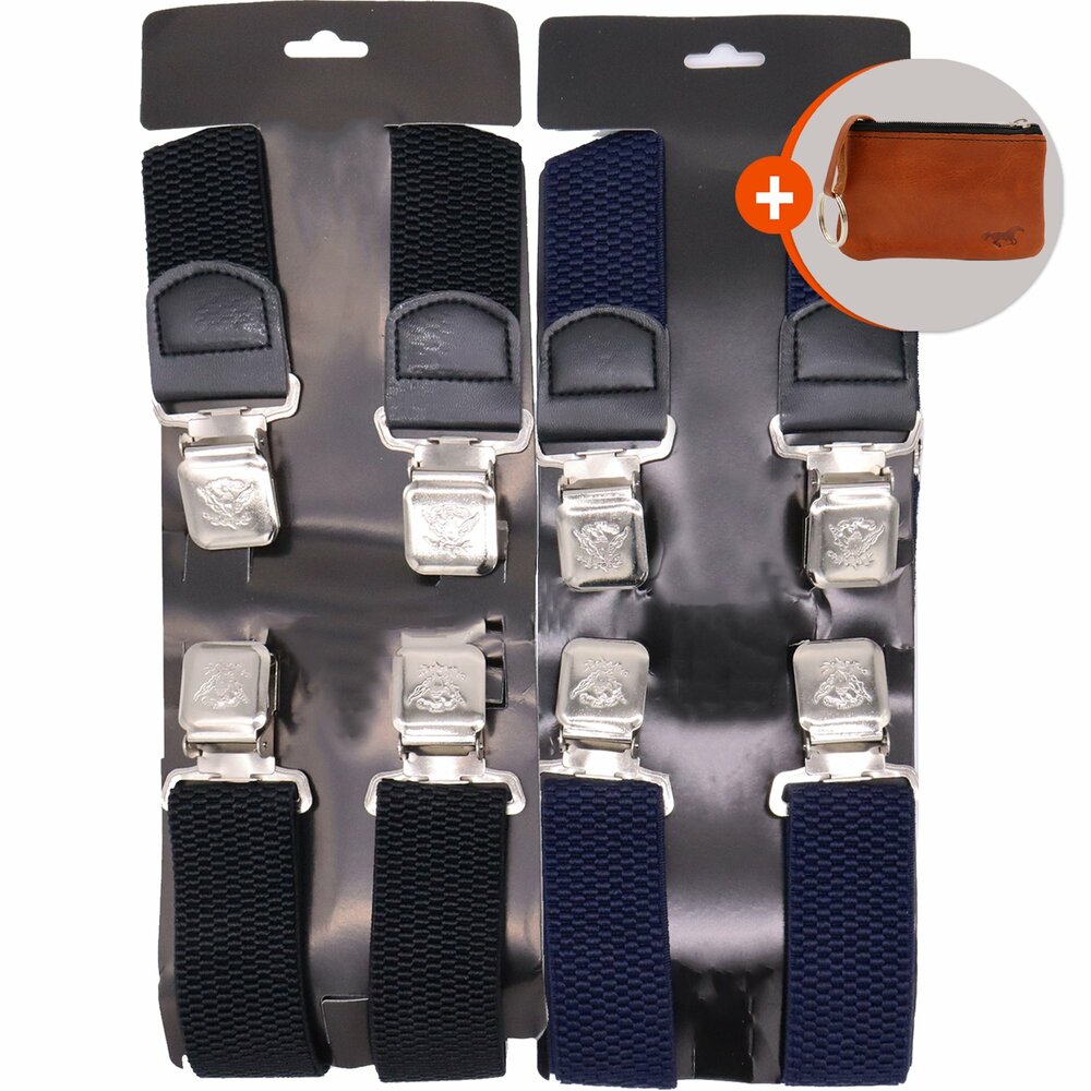 Bretels Heren - 2 Stuks - Bretels - Bretels Heren Volwassenen - 4 Clips Bretels -  2 Stuks Blauw en Blauw