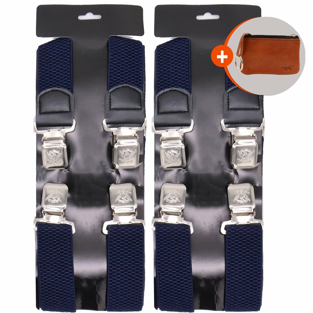 Bretels Heren - 2 Stuks - Bretels - Bretels Heren Volwassenen - 4 Clips Bretels -  2 Stuks Blauw en Blauw