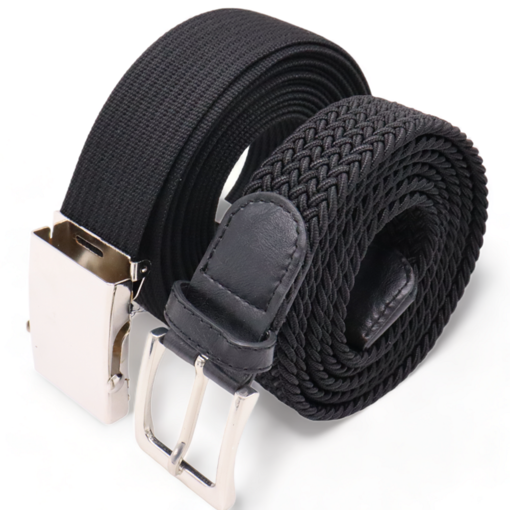 Elastische Riem -  Stretch Riem - Gevlochten Zwart En Tactical Belt - Koppelriem - 2 Stuks -  Zwart 140