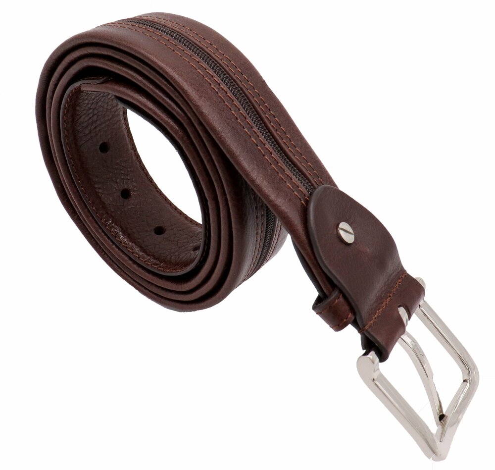 Moneybelt  - Gratis Leren Riemtasje - Bruin Riemtasje - Riem Met Rits - Riem Met Geheimvak 125
