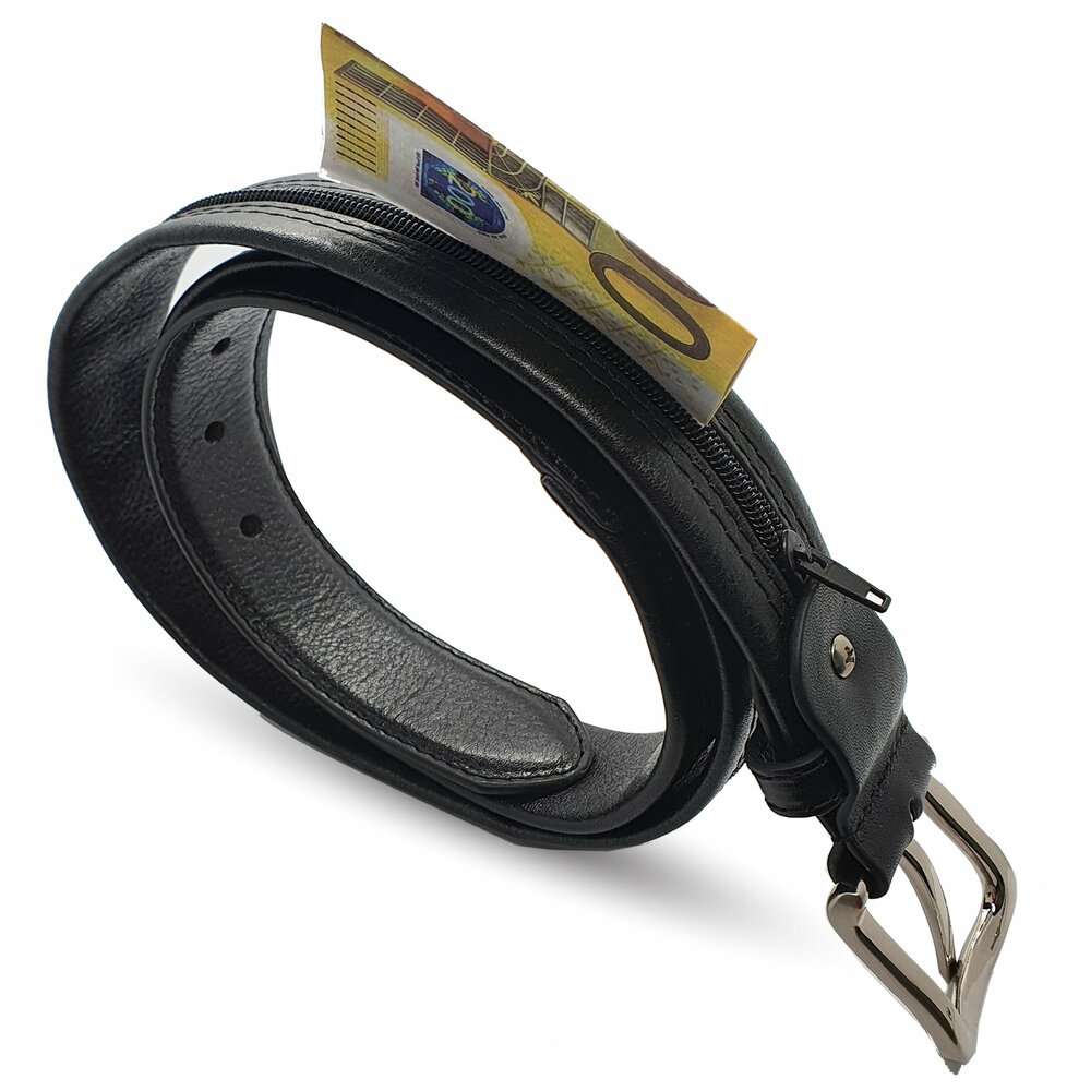 Moneybelt  - Gratis Leren Riemtasje - Bruin Riemtasje - Riem Met Rits - Riem Met Geheimvak 125