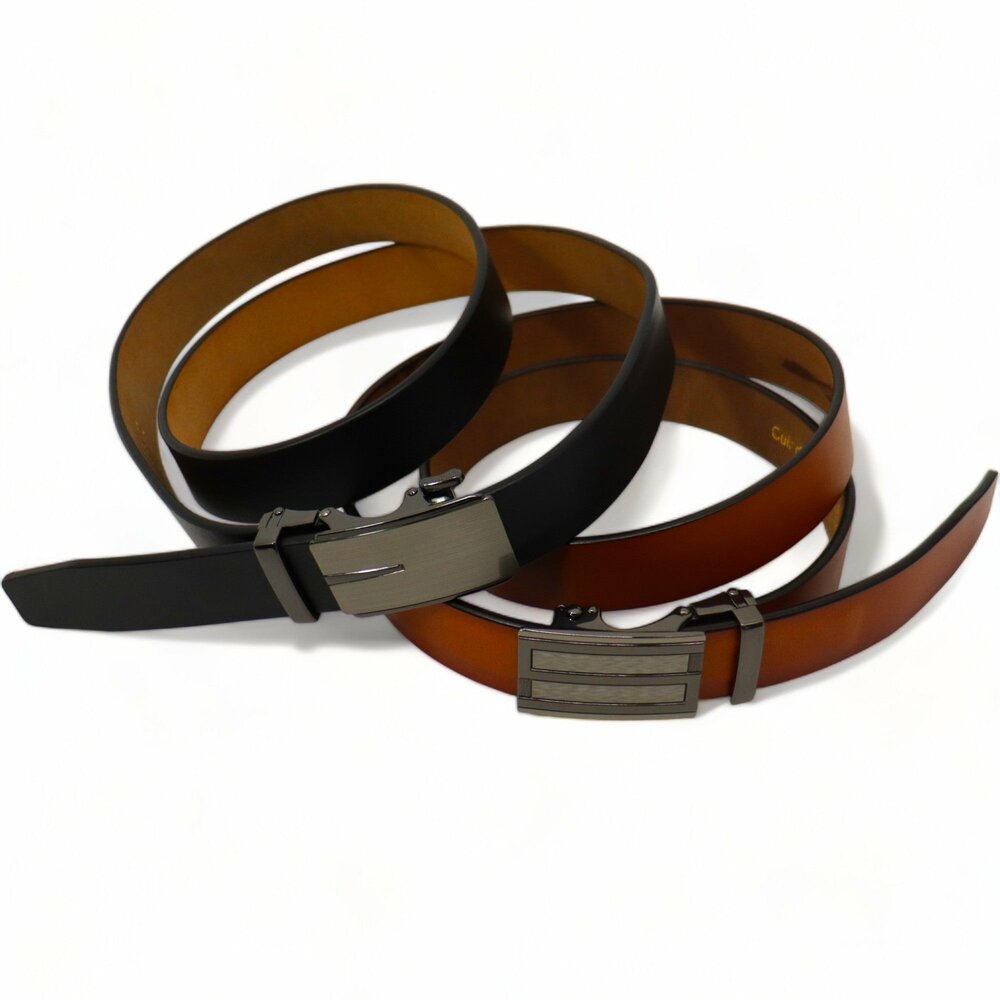 Heren Riem - Automaat Riem - Echt Leer Met Automatische Gesp - Broekriem 2 Stuks - Zwart En Cognac 100