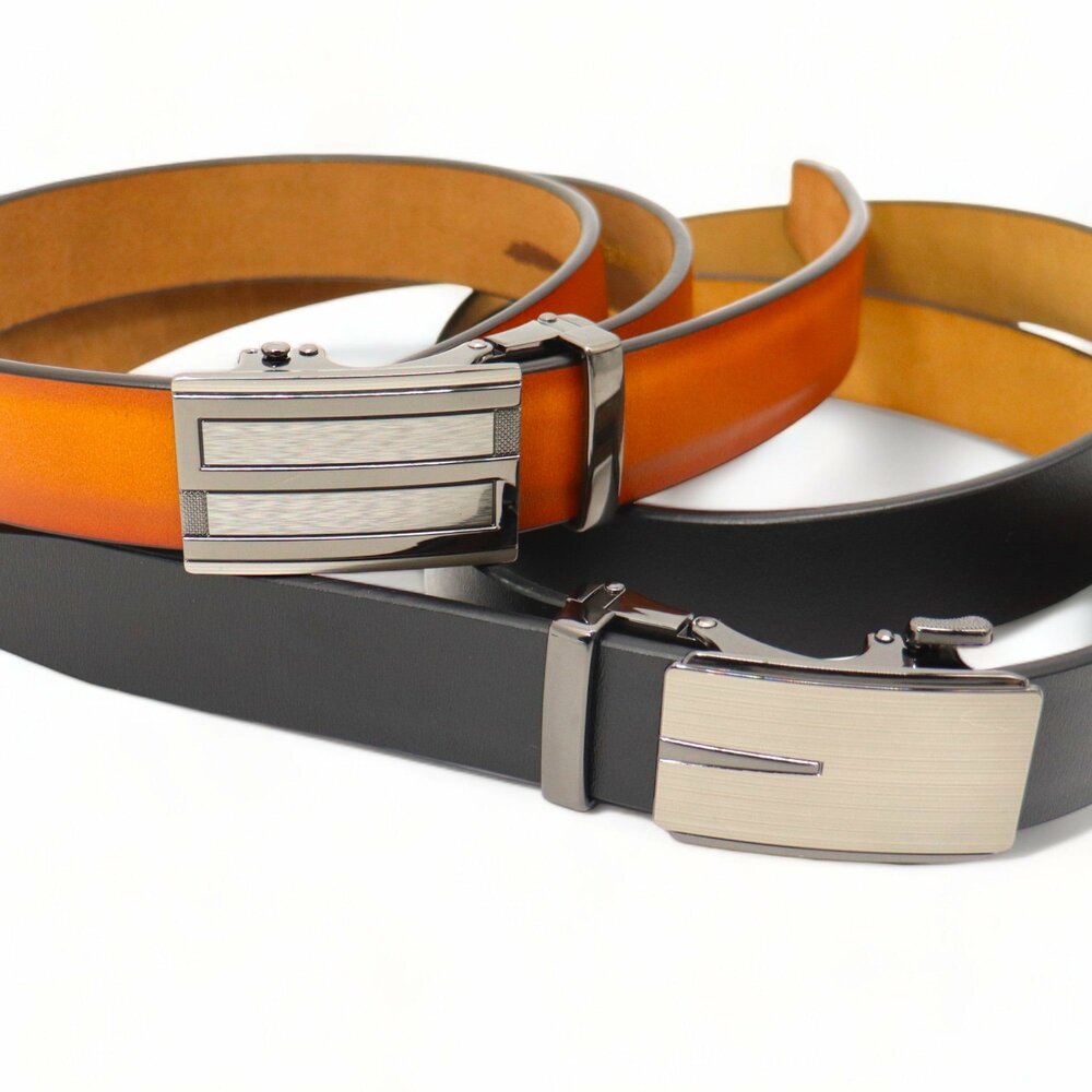 Heren Riem - Automaat Riem - Echt Leer Met Automatische Gesp - Broekriem 2 Stuks - Zwart En Cognac 100