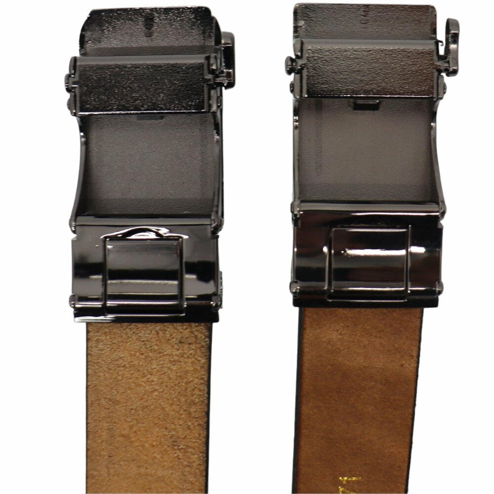 Heren Riem - Automaat Riem - Echt Leer Met Automatische Gesp - Broekriem 2 Stuks - Zwart En Cognac 100