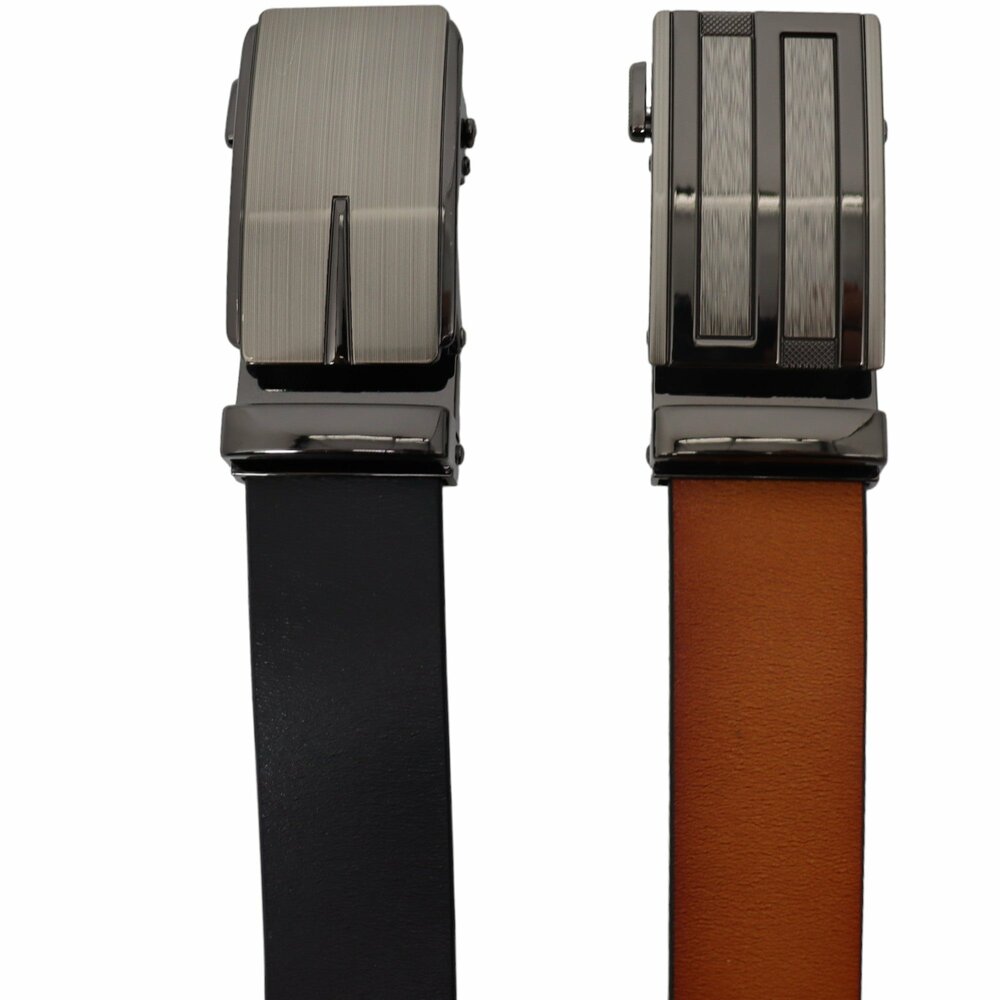 Heren Riem - Automaat Riem - Echt Leer Met Automatische Gesp - Broekriem 2 Stuks - Zwart En Cognac 100