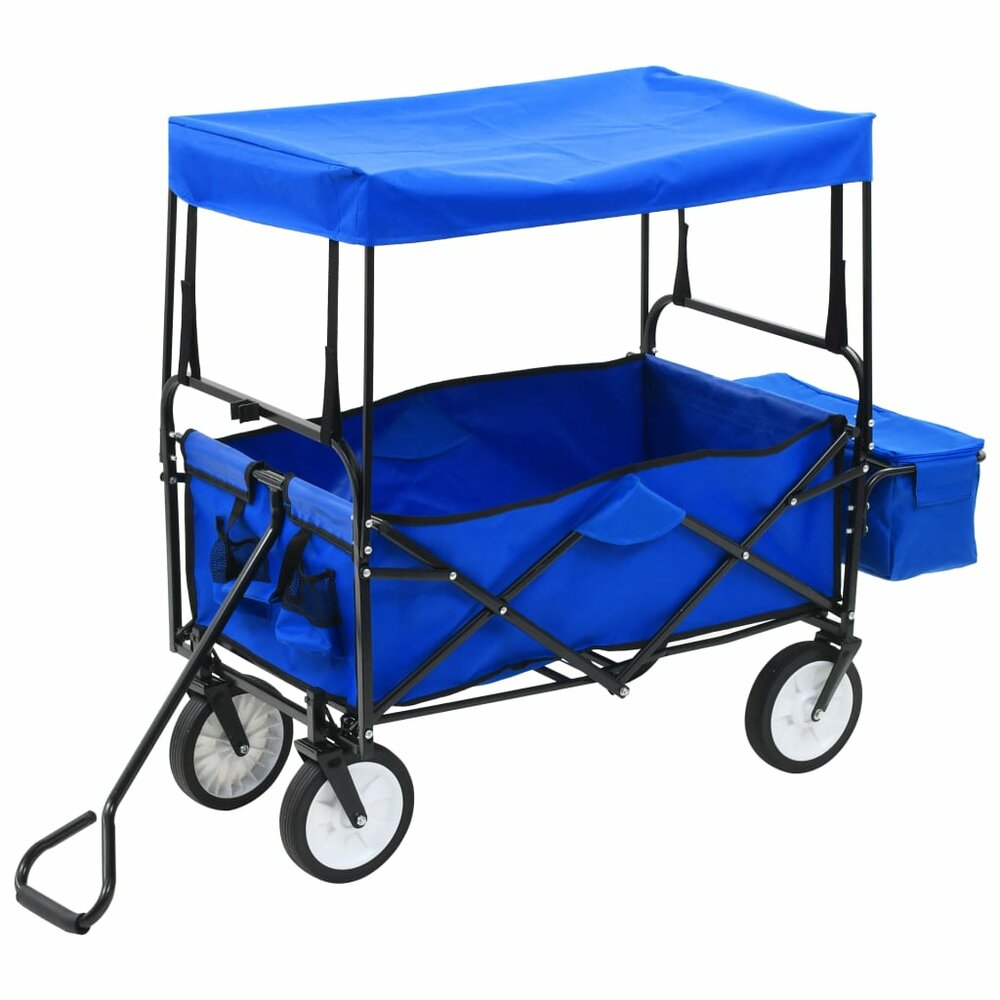 Handkar inklapbaar met luifel staal blauw