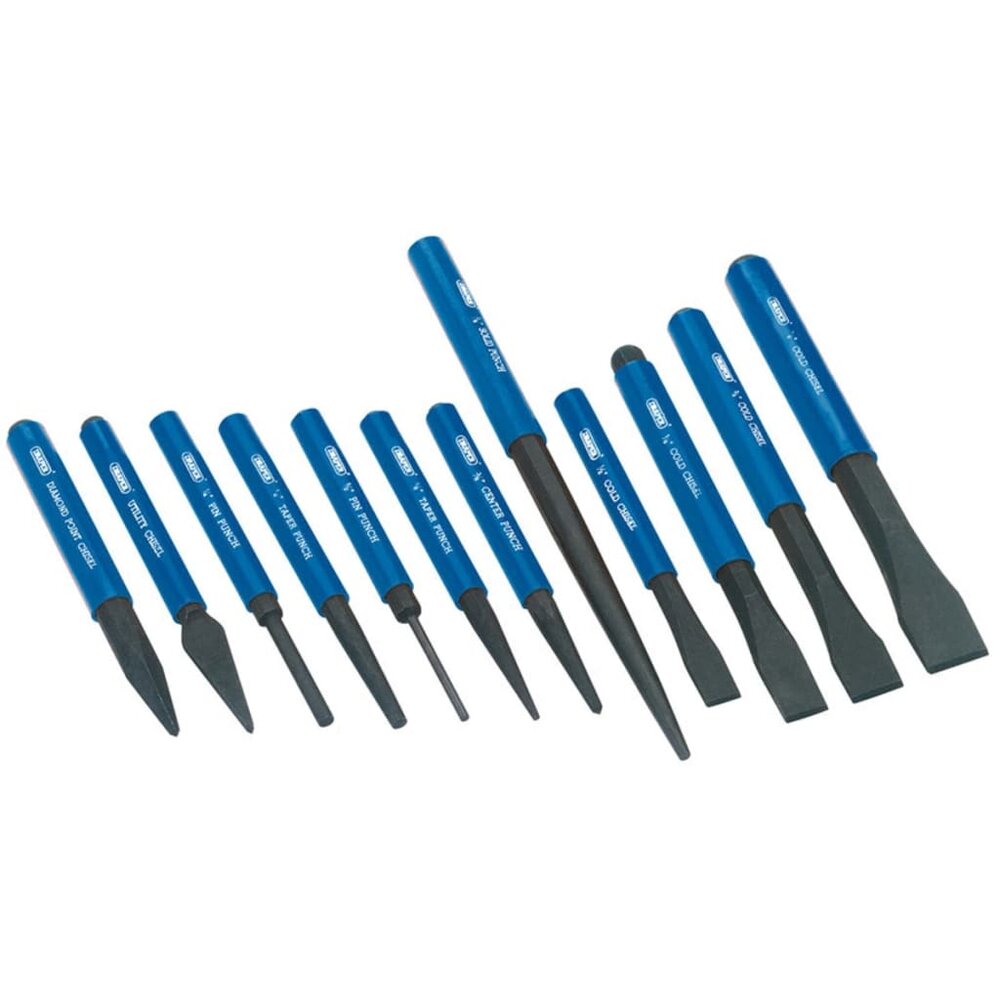 Koudbeitel en drevel set blauw 12-dlg 26557