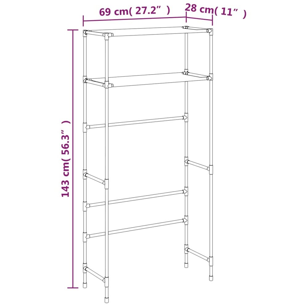 Wasmachinerek 2-laags 69x28x143 cm ijzer grijs