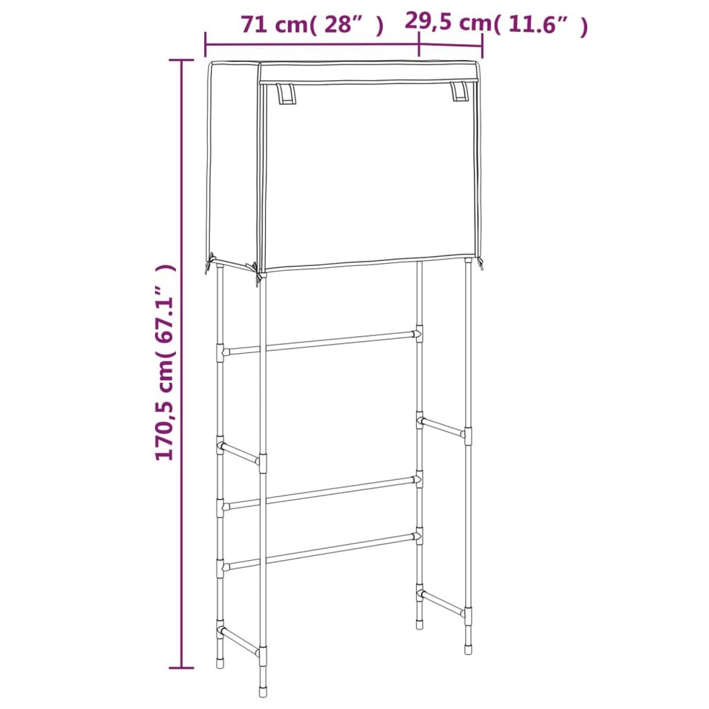 Opbergrek voor boven wasmachine 2-laags 71x29,5x170,5 cm grijs