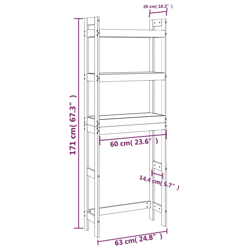Toiletrek 63x26x171 cm massief grenenhout honingbruin
