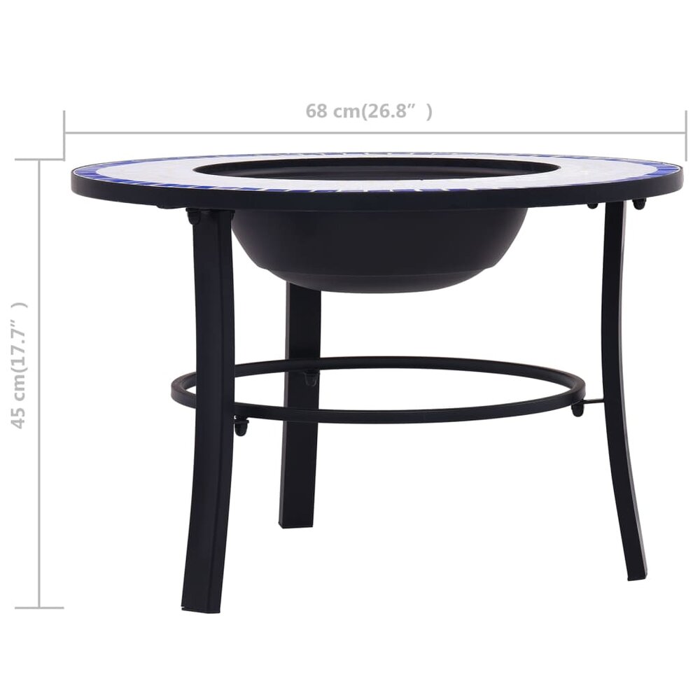 Vuurschaal moza&iuml;ek 68 cm keramiek blauw en wit