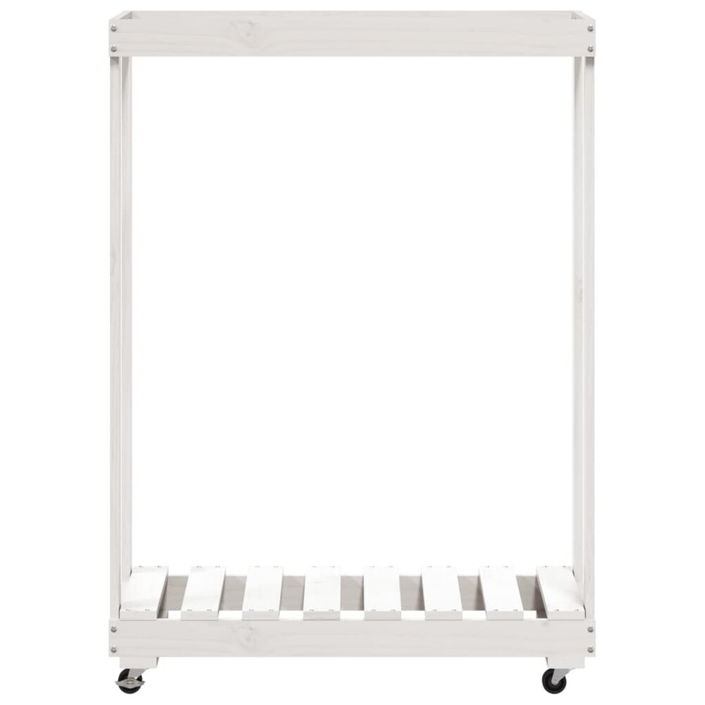 Houtblokhouder met wielen 76,5x40x108 cm massief grenenhout wit