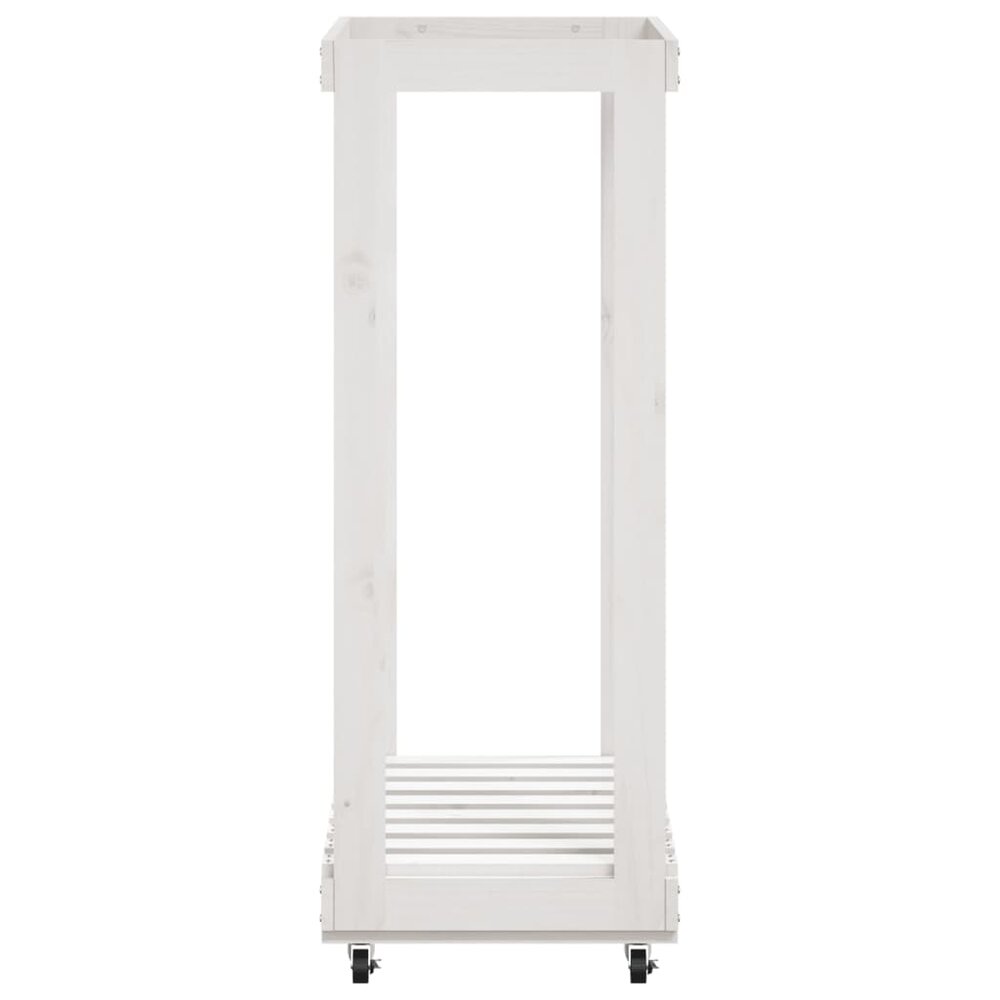 Houtblokhouder met wielen 76,5x40x108 cm massief grenenhout wit