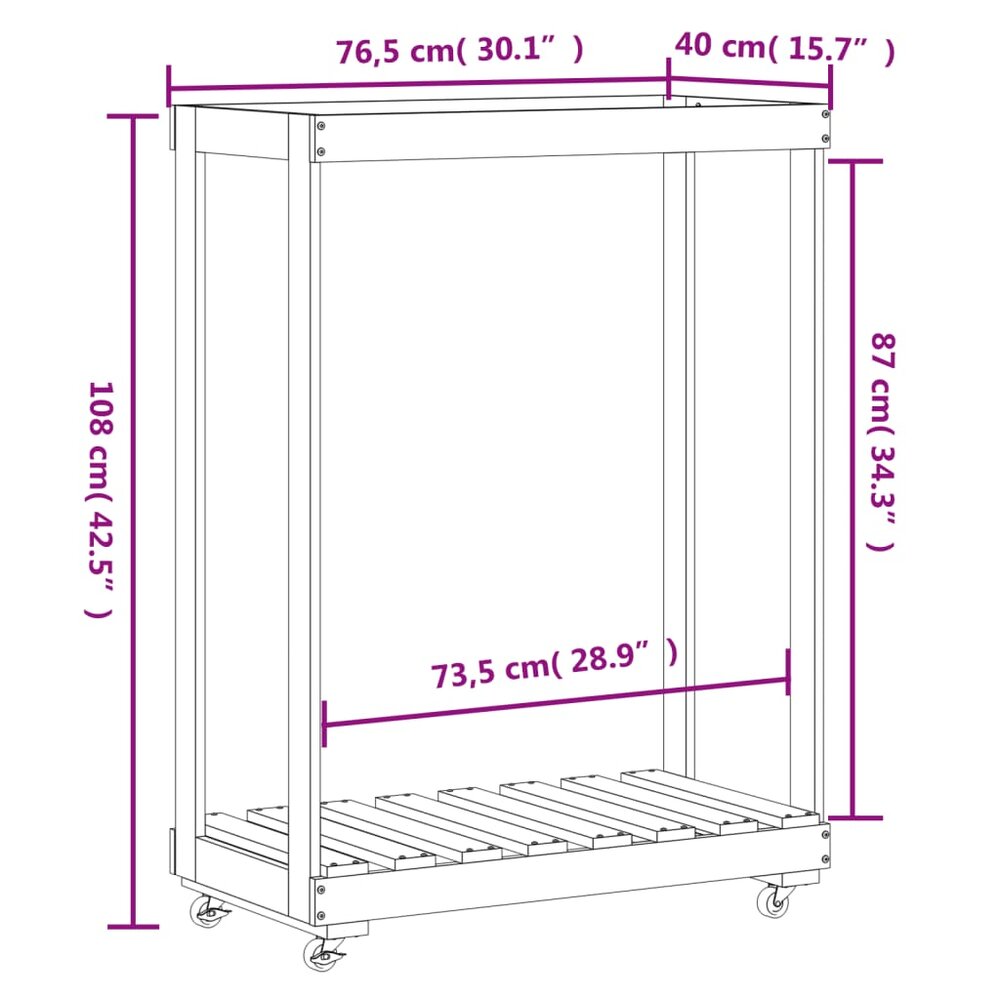 Houtblokhouder met wielen 76,5x40x108 cm massief grenenhout wit